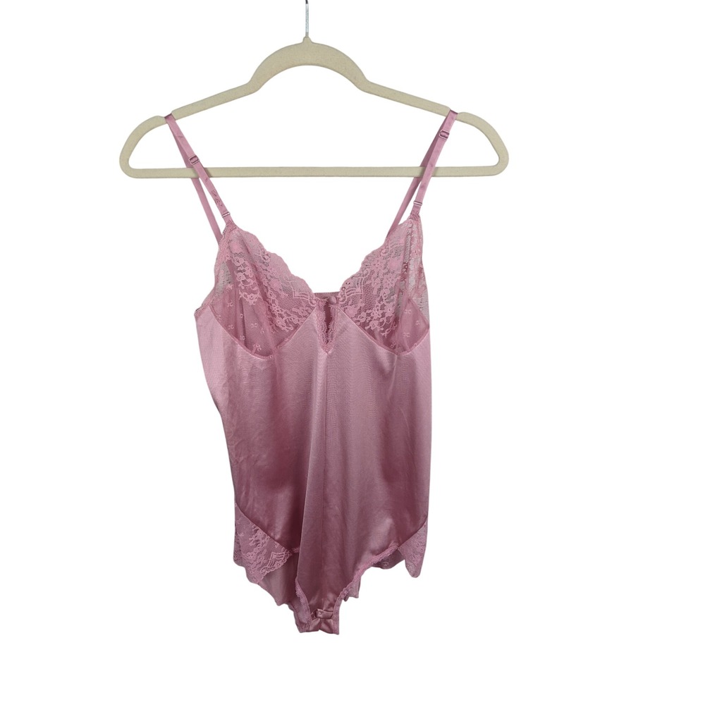 Vanity Fair Vintage Pink Lace Antron III Nylon Bodysuit Size 32 Mauve